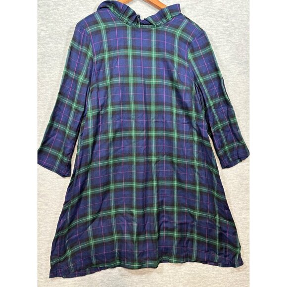 Crown & Ivy Navy Plaid Tie Back Neck Dress Ruffle Size L - Picture 1 of 6